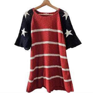 Easel Red White And Blue Crochet Knit Star Americana Top Tunic Size Medium
